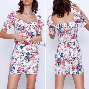 NWT Zara Belted Floral Dress